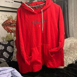 Plus soze 2xl/xxl tommy hilfiger red classic logo pullover hooded sweatshirt